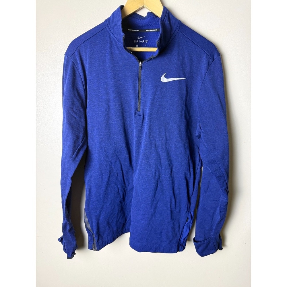 Nike Dri-FIT 1/4 Zip Pullover Mock Neck Long Sleeve Running Mens L Blue